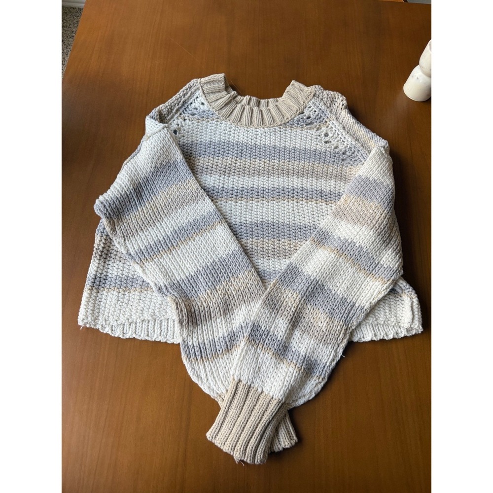 NWT Free People Devon Cropped Knit Sweater Pullover Beige Grey Oversized Cozy - Picture 2 of 7